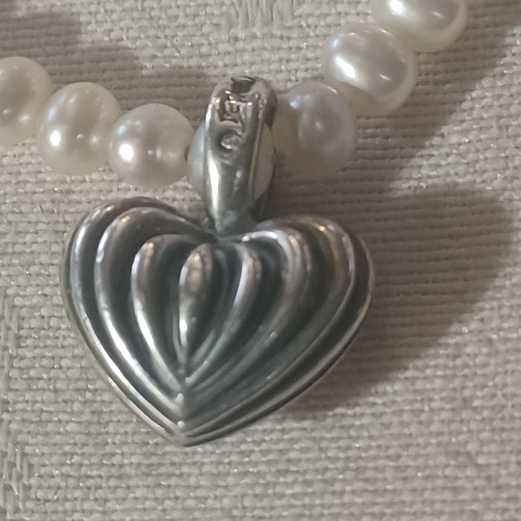 LAGOS Caviar Pearl Necklace with Fluted Heart, SS & 18k, 16" - Picture 4 of 13